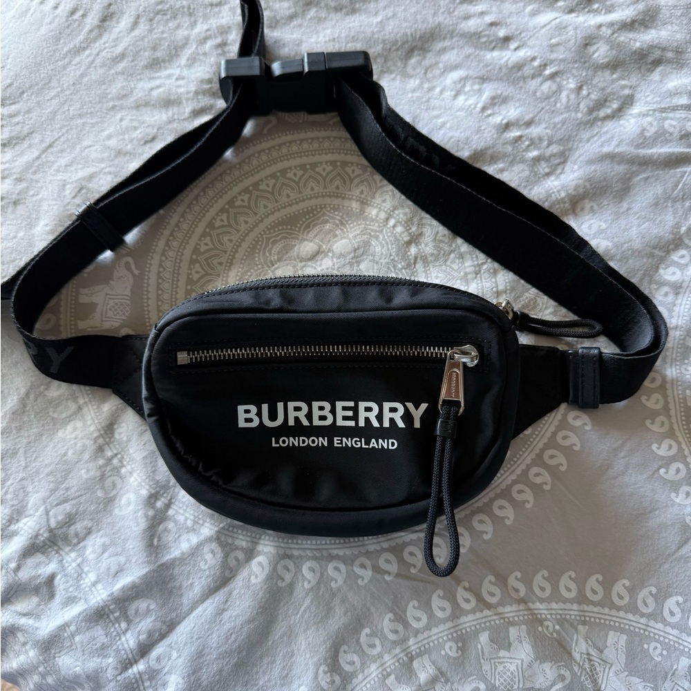 Burberry Black Belt Bag with White Logo